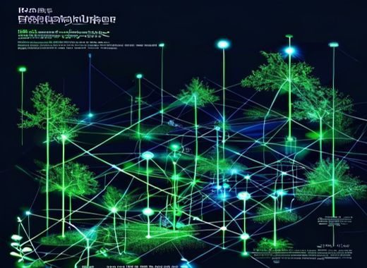 含羞草在线技术架构示意图，多节点CDN分发网络拓扑，霓虹绿连线在深色背景上清晰呈现平台稳定性技术原理